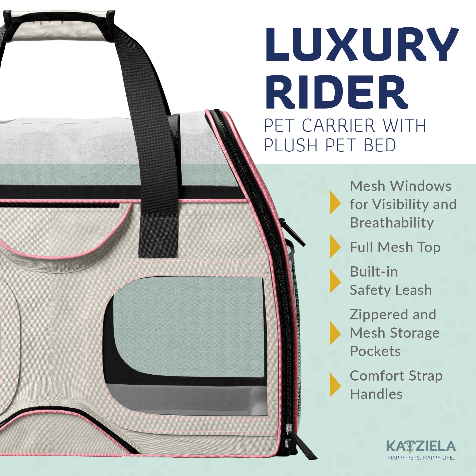 Airline Approved Luxury Pet Carrier with Removable Wheels and Telescopic Handle - Cat Dog - (8 Color Options) - (Katziela)