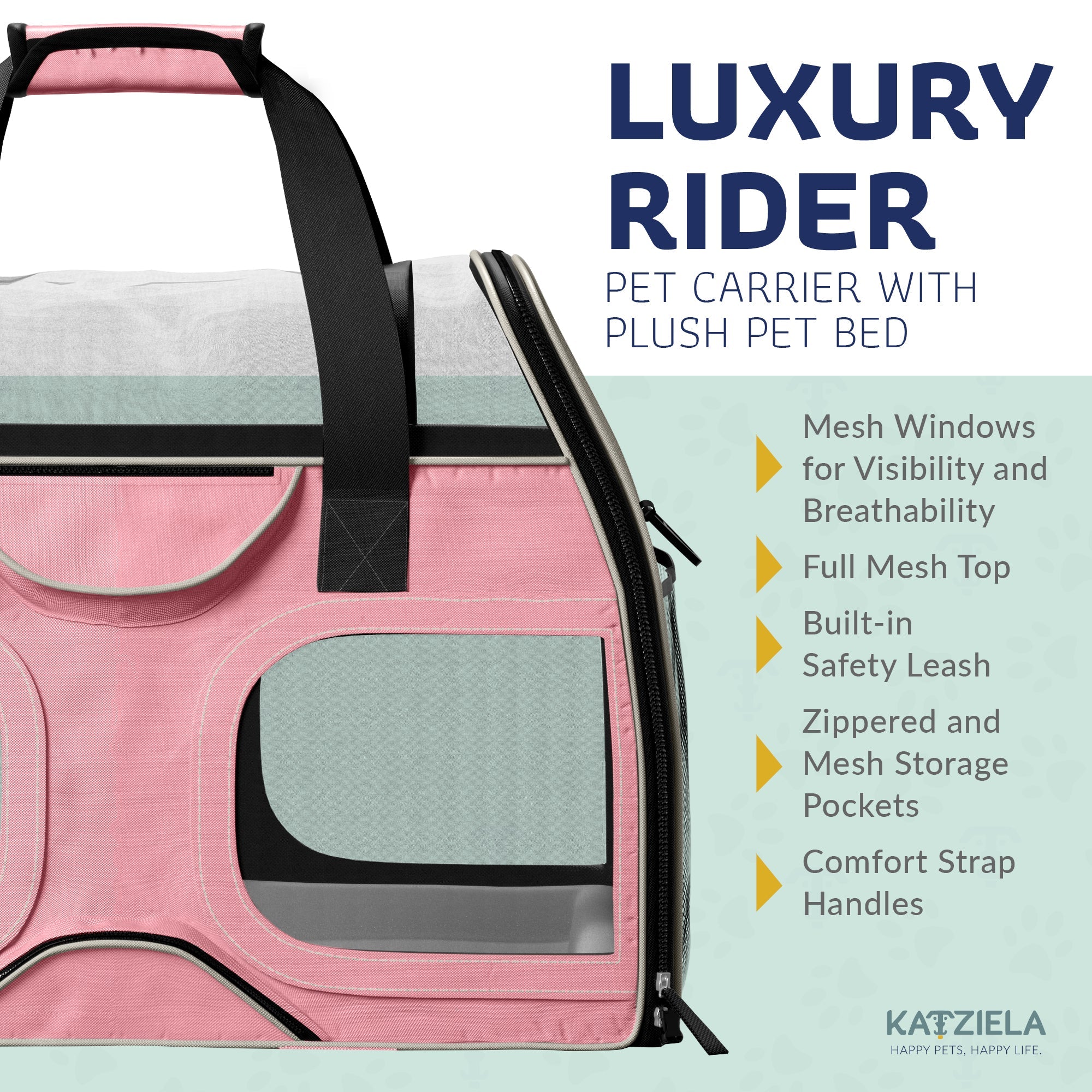 Airline Approved Luxury Pet Carrier with Removable Wheels and Telescopic Handle - Cat Dog - (8 Color Options) - (Katziela)