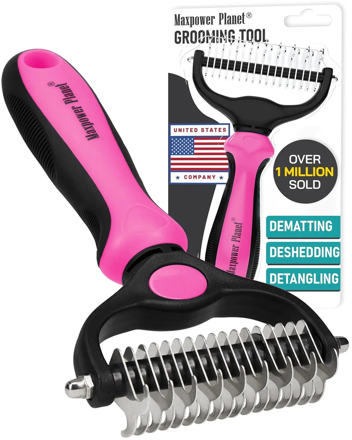Grooming Rake - Dog Cat  - (Dematting & Deshedding Tool) - (Maxpower Dual-Sided) - (3 Color Options) - (While Supplies Last))