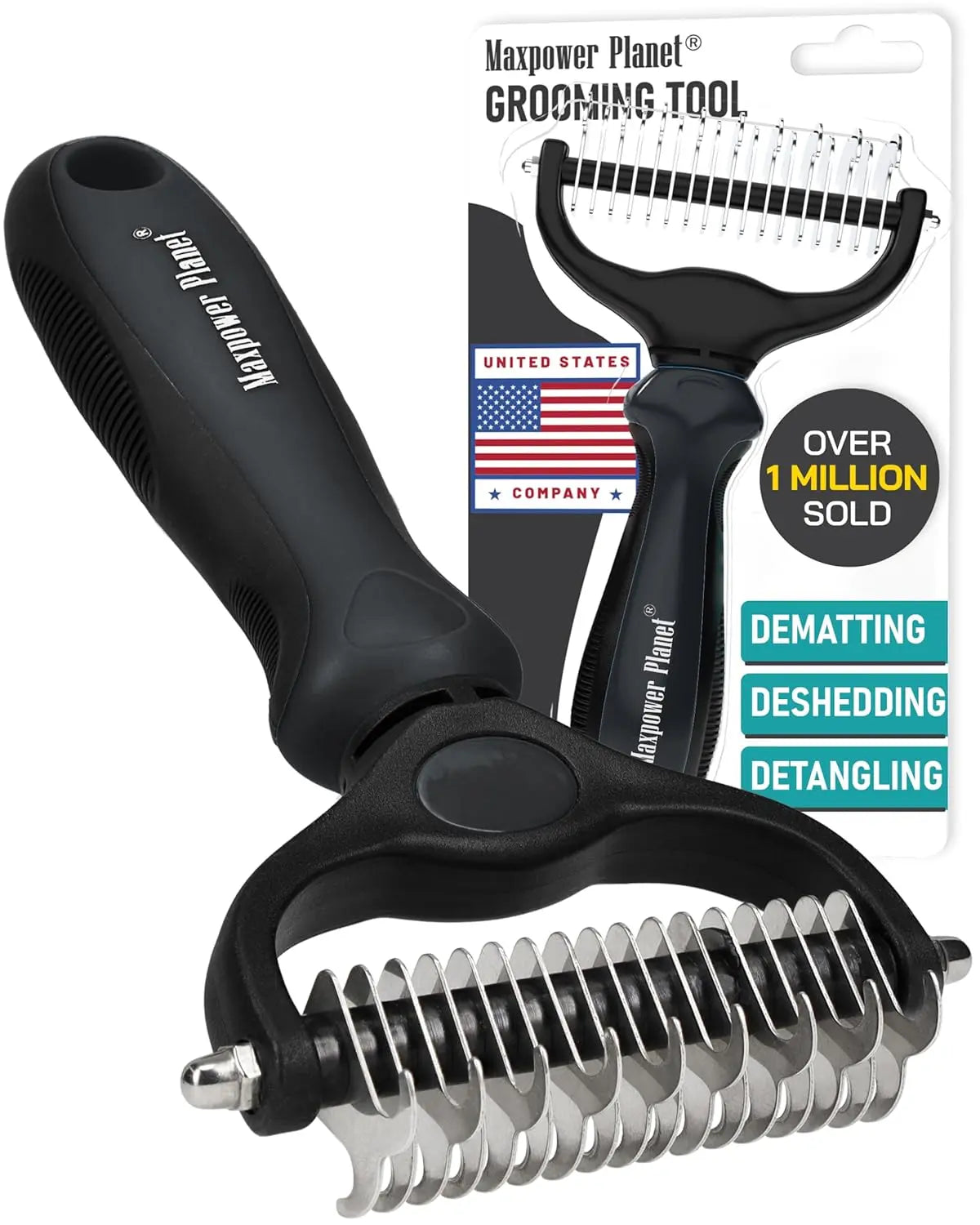 Grooming Rake - Dog Cat  - (Dematting & Deshedding Tool) - (Maxpower Dual-Sided) - (3 Color Options) - (While Supplies Last))