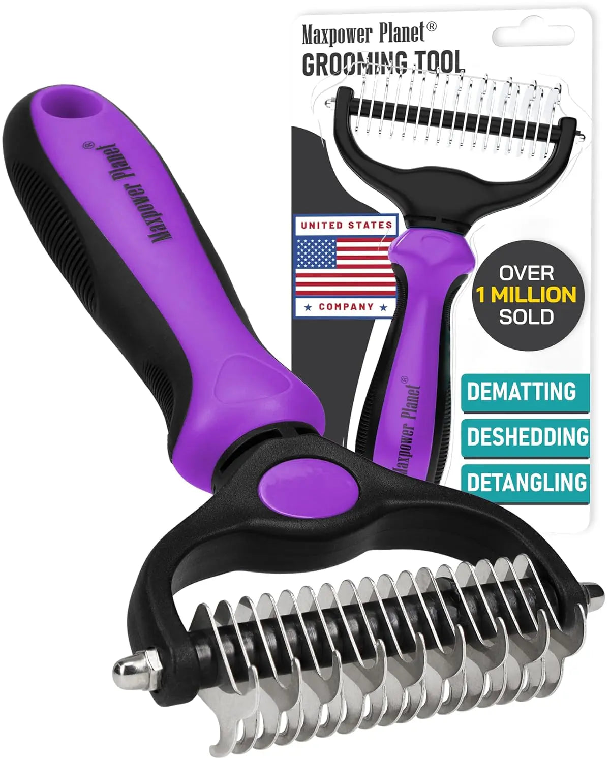 Grooming Rake - Dog Cat  - (Dematting & Deshedding Tool) - (Maxpower Dual-Sided) - (3 Color Options) - (While Supplies Last))