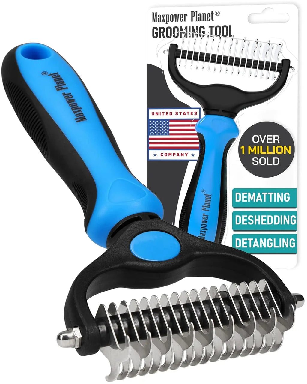Grooming Rake - Dog Cat  - (Dematting & Deshedding Tool) - (Maxpower Dual-Sided) - (3 Color Options) - (While Supplies Last))
