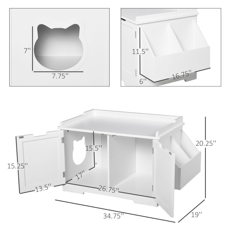End Table and Litter Box Enclosure - Cat - (White, Brown) - (34.75" L x 19" W x 20.25" H - (While Supplies Last)