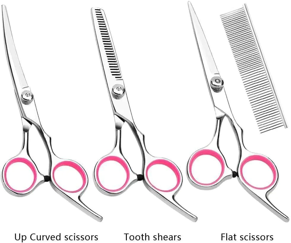 Grooming Scissors Kit -  Dog - (Stainless Straight) - (Curved Thinning Shears) - (While Supplies Last)