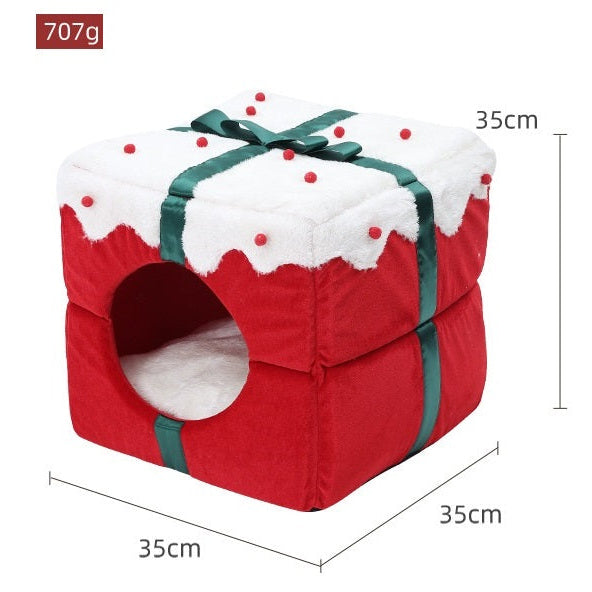 Cozy 'Christmas Gift Box' Bed - Dog Cat