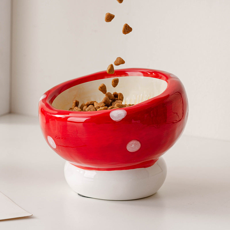 Raised Mushroom Design Ceramic Feeder - Dog Cat - (Red) - (While Supplies Last)