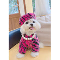 Plush Faux Fur Zebra Print Coat with Hat - Dog (S-XL) - (White, Hot Pink)  - (While Supplies Last)