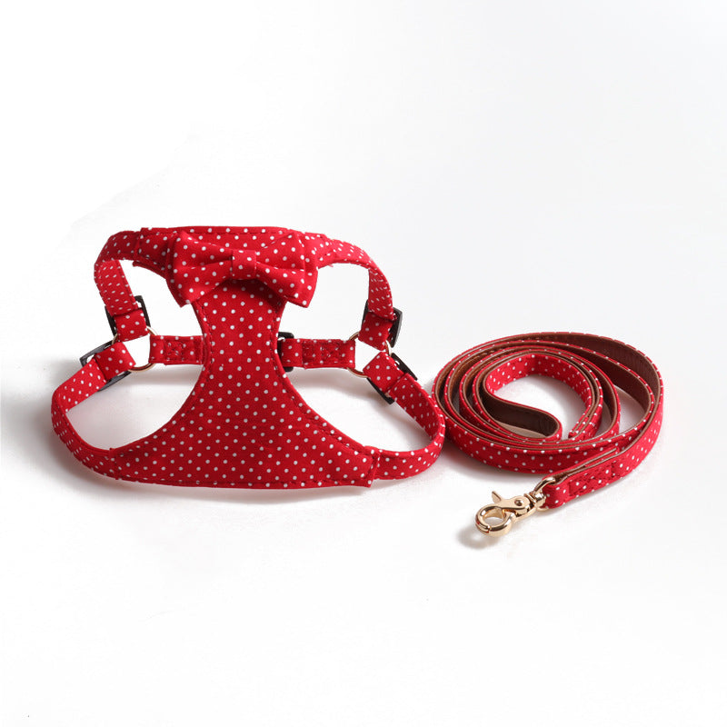 Polka Dot Harness and Leash Set with a Bow - (Sm - Lg) - (Red) - Dog -  (While Supplies Last)