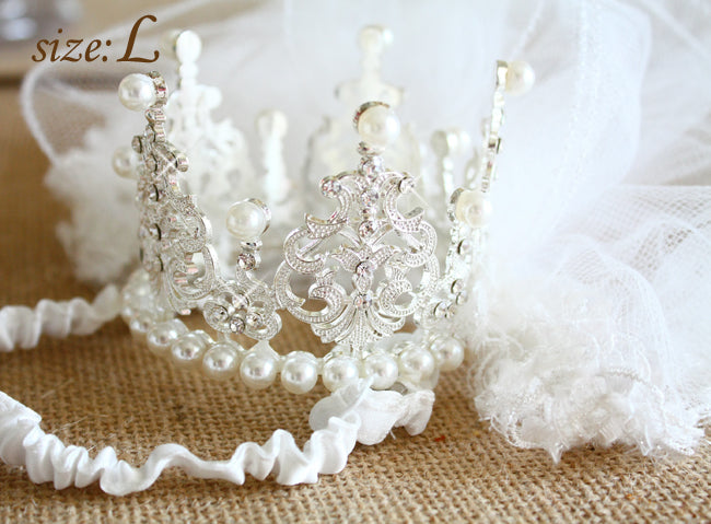 2-pc Set - Luxury Bridal Veil with Pearl Tiara Crown - Dog Cat - (S, L) - (White) - (While Supplies Last)