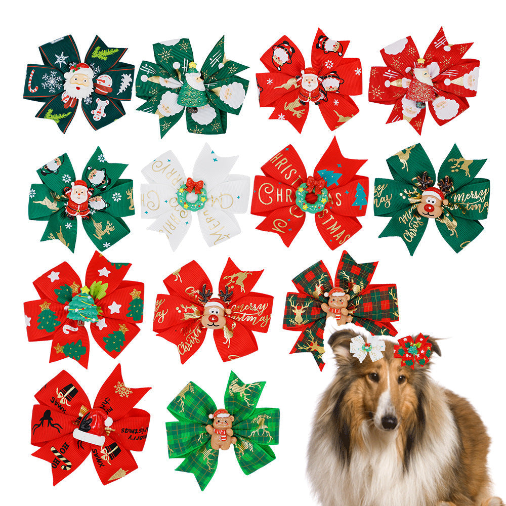 Festive Christmas Hair Bows and Clips - (7 Designs) - Dog Cat (While Supplies Last)