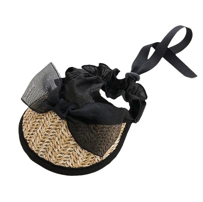 Black Victoria Bow Straw Sun Hat - Dog Cat (Sm & Med)  (While Supplies Last)