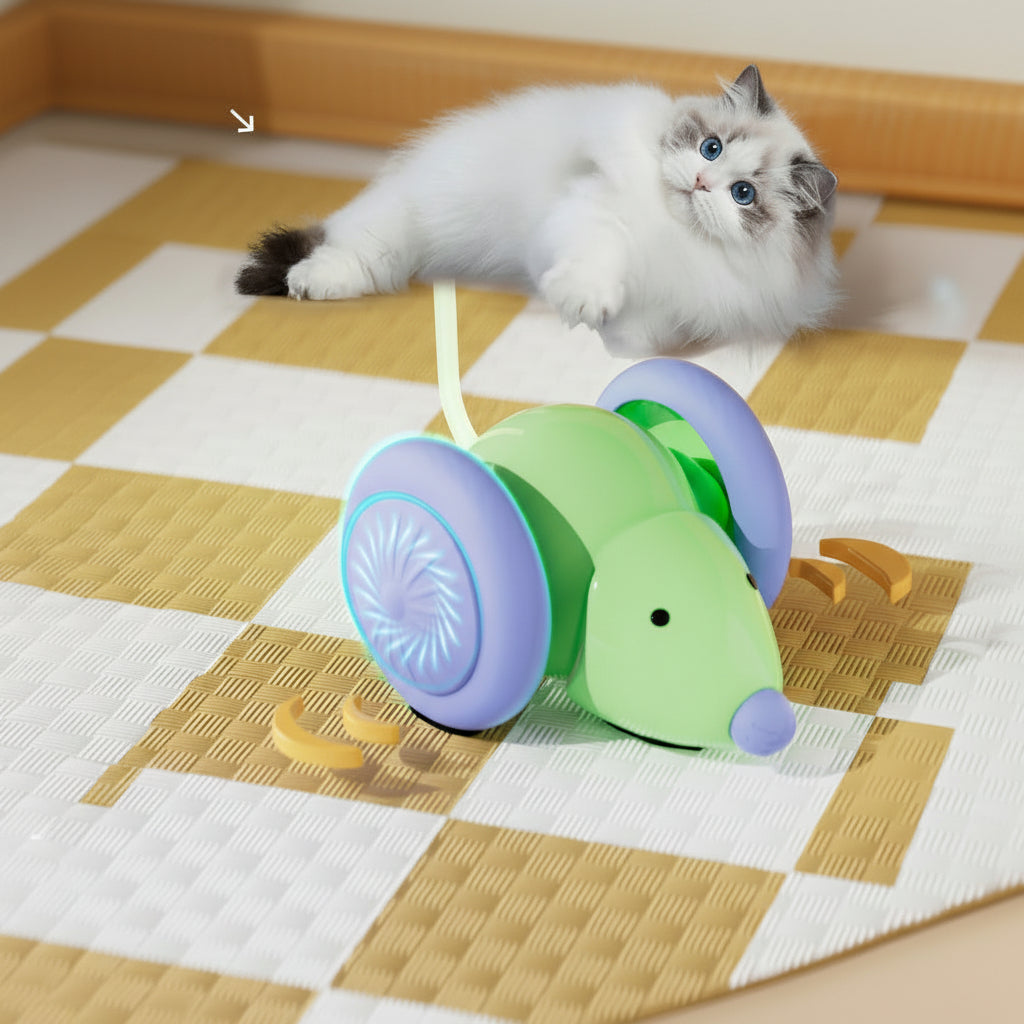 Interactive Mouse with Tail Wagging Toy - Cat - (USB Charged) - (Green, White)