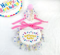 Happy Birthday Party Cone Hat + Bib Set (White with Pink Ribbon)  (While Supplies Last)