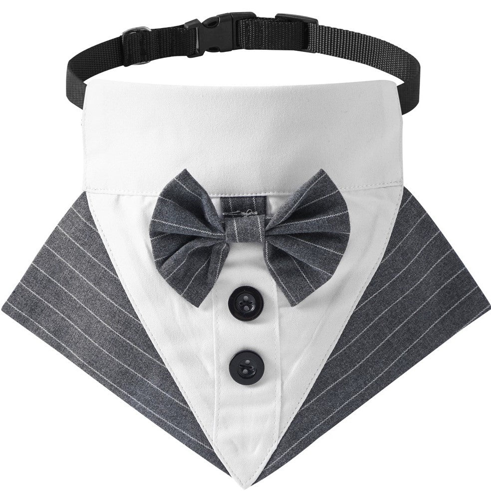 Bow Tie and Grey Stripe Tuxedo Collar - Dog - (S-L) -(While Supplies Last)