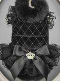 Padded Cotton Designer Coat Dress with Satin Bow - Dog -(Black) (L) -  (While Supplies Last)