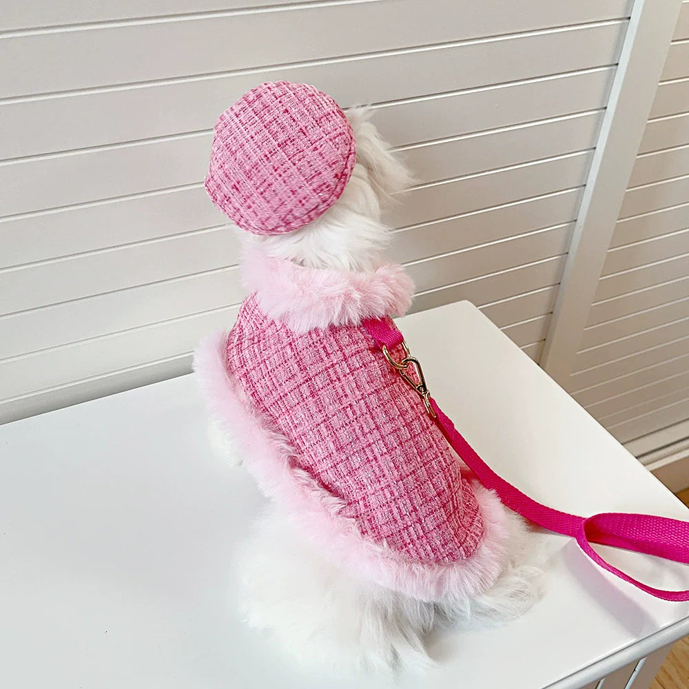 Tweed Cape, Hat, and Leash Set -Dog - (Pink) - (XS-XL) -(While Supplies Last)