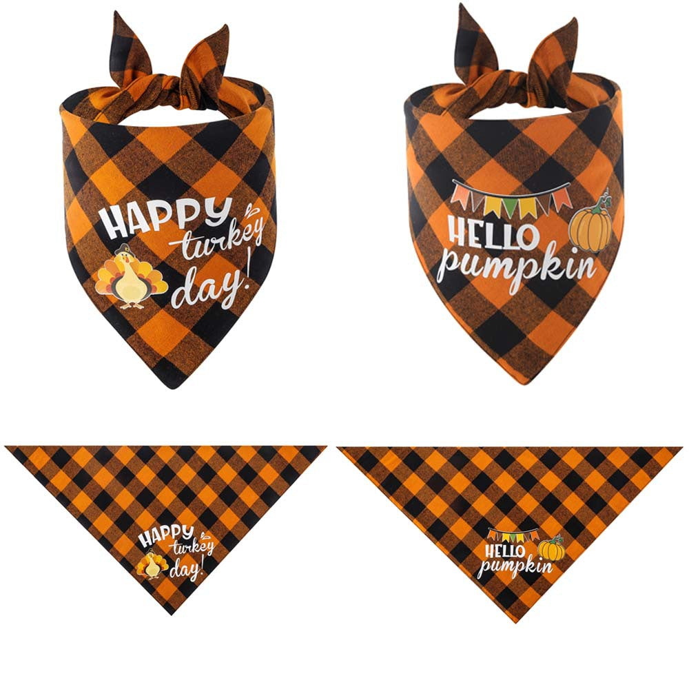 2-Pc Thanksgiving Pet Bandanas - (Two Style Options)  (Black & Orange) (While Supplies Last)