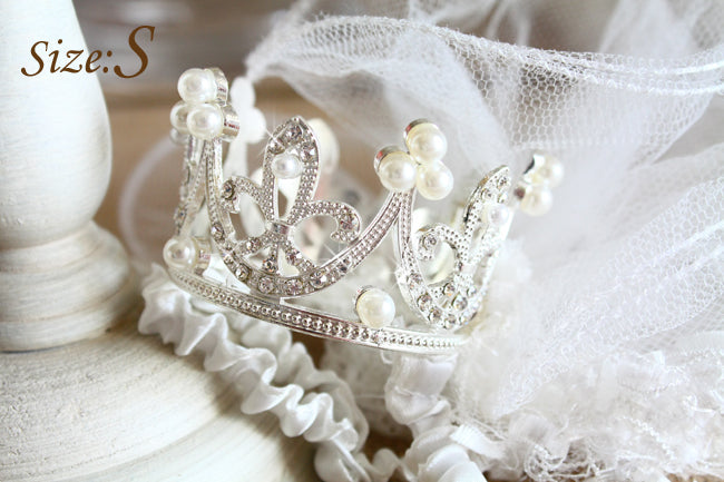 2-pc Set - Luxury Bridal Veil with Pearl Tiara Crown - Dog Cat - (S, L) - (White) - (While Supplies Last)