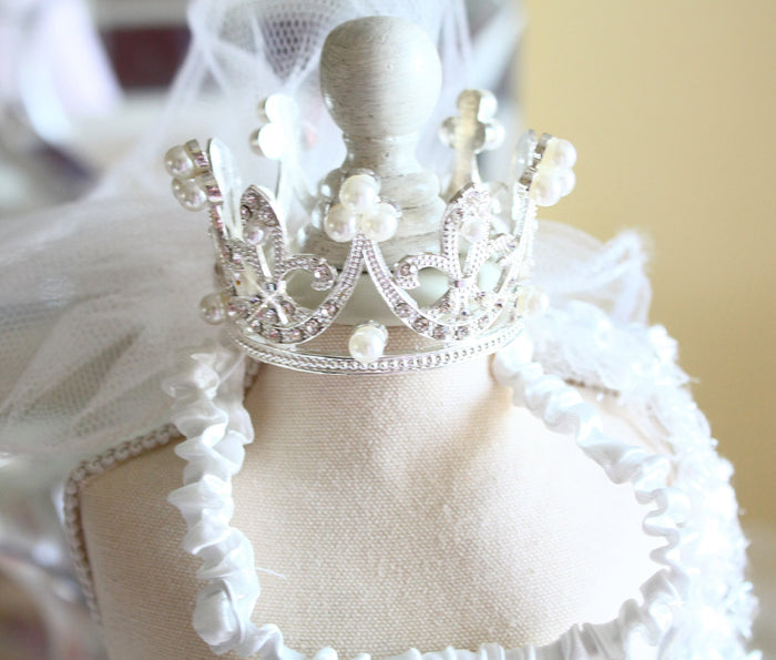 2-pc Set - Luxury Bridal Veil with Pearl Tiara Crown - Dog Cat - (S, L) - (White) - (While Supplies Last)
