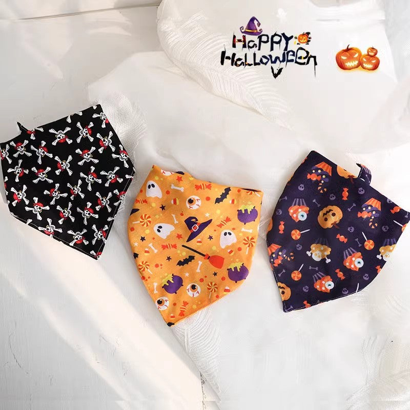 3-Pk Mixed Halloween Tie-On Triangle Scarves or Bandanas - (Sm-Lg) - Dog Cat (While Supplies Last)