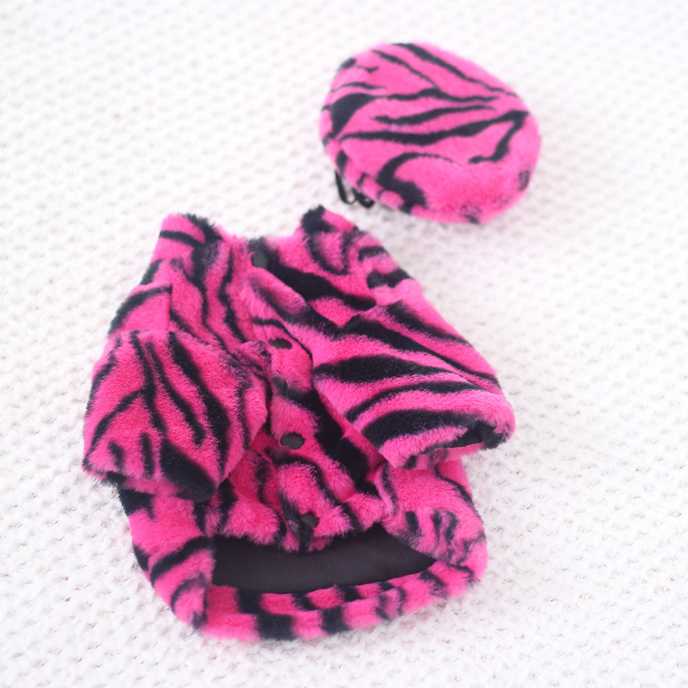 Plush Faux Fur Zebra Print Coat with Hat - Dog (S-XL) - (White, Hot Pink)  - (While Supplies Last)