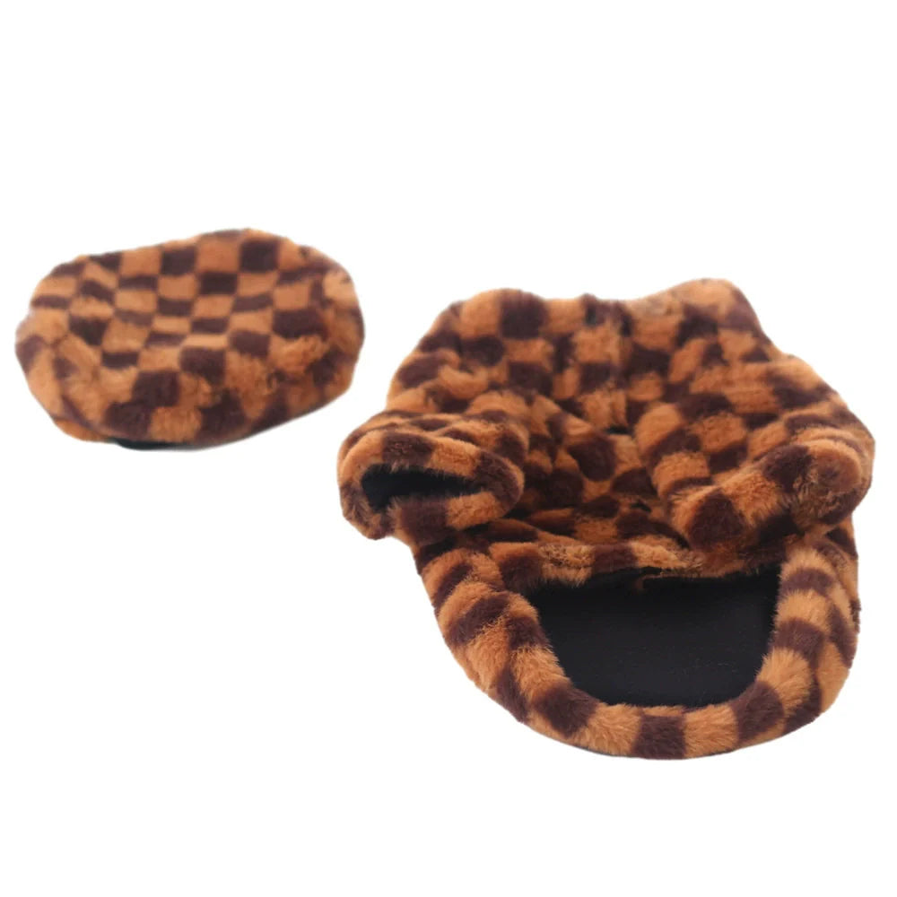 Plush Checkered Faux Fur Coat and Hat Set - Dog - (S-XL)  - (While Supplies Last)