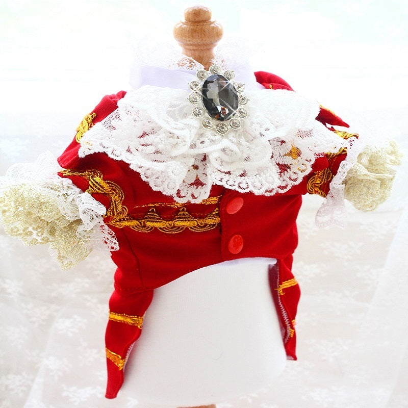 Luxury Tailcoat Shirt with Lace and Gold Detailing - Dog Cat - (XS-XXL) and Customizable - (Red) - (While Supplies Last)