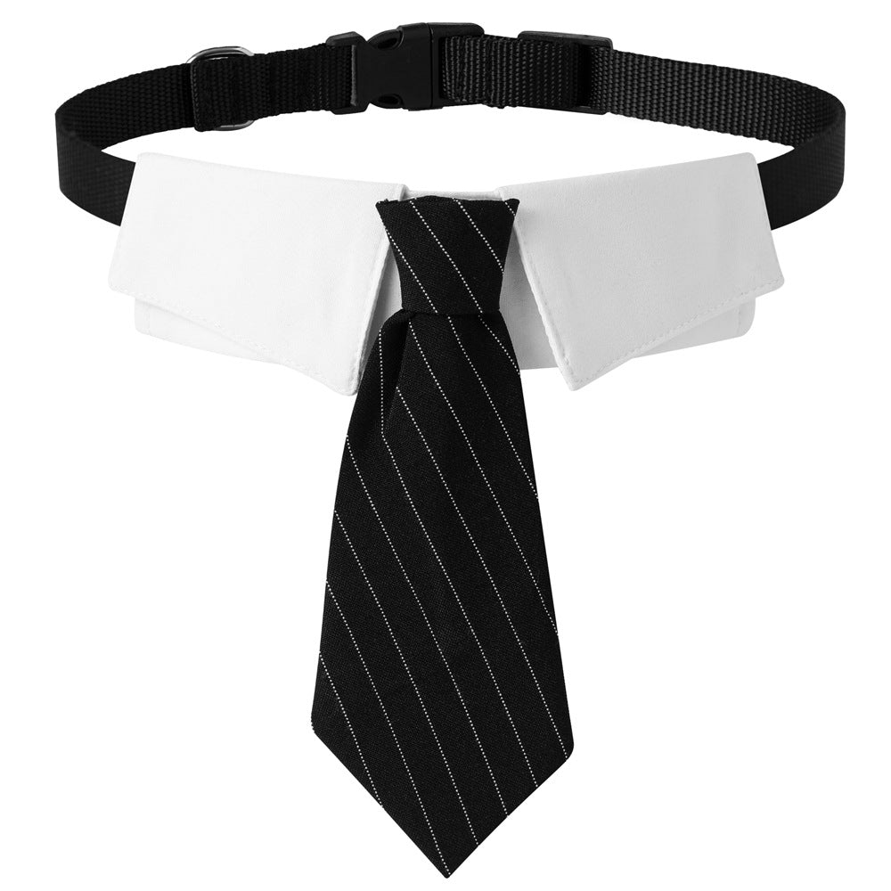 Classy Tuxedo Black & White Striped Tie Collar (Sm-Lg) - Dog
