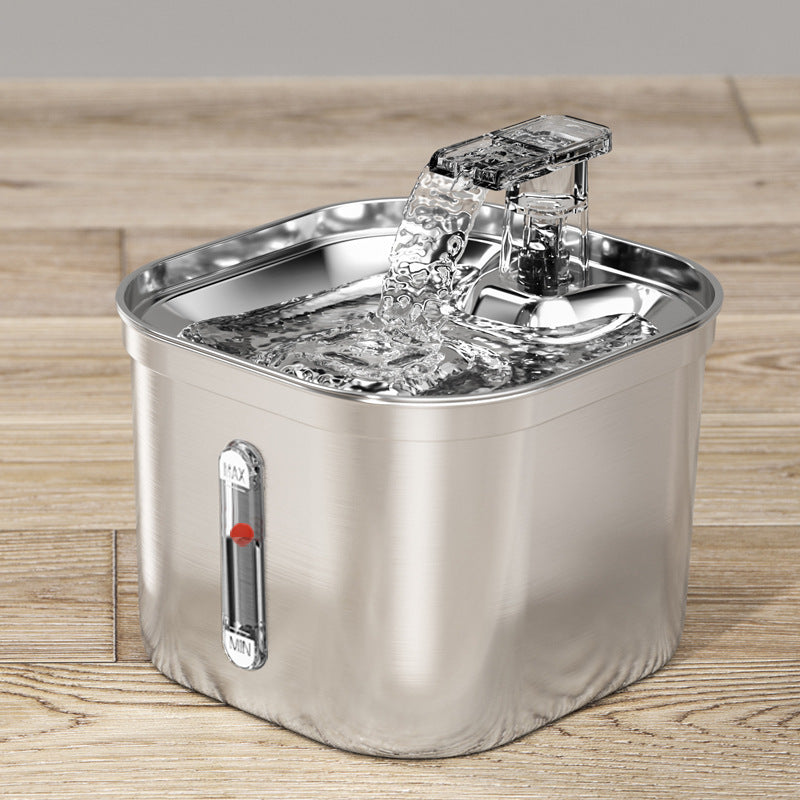 Quiet Circulating Water Fountain Bowl, Includes, Pump, Filter, Adapter -Dog Cat -  (Stainless Steel)