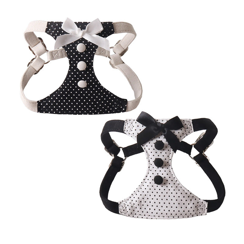 Elegant and adjustable Polka Dot Bow Harness and Leash Set - (Black, White) -(XXS-M) -  Dog  - (While Supplies Last)