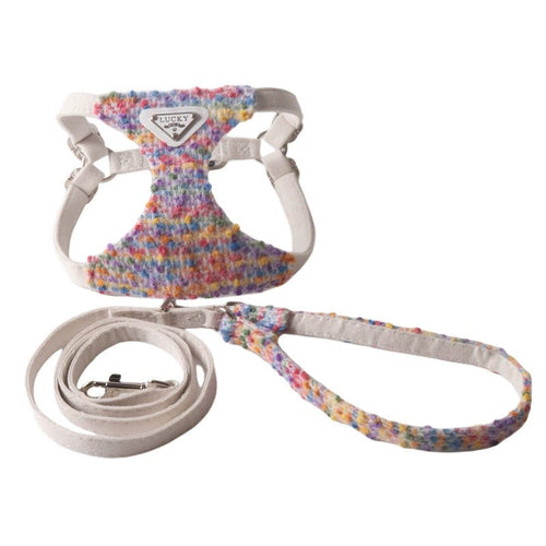 Adjustable Luxury Tweed Harness and Leash Set - (Rainbow, Black & Gray Tweed) - (XXS-M) - Dog - (While Supplies Last)