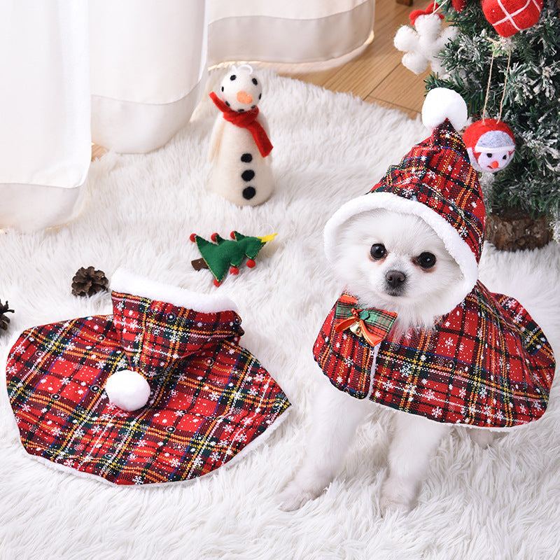 Hooded Plaid Tartan Cape - Dog Cat (Red) (S-L) -(While Supplies Last)