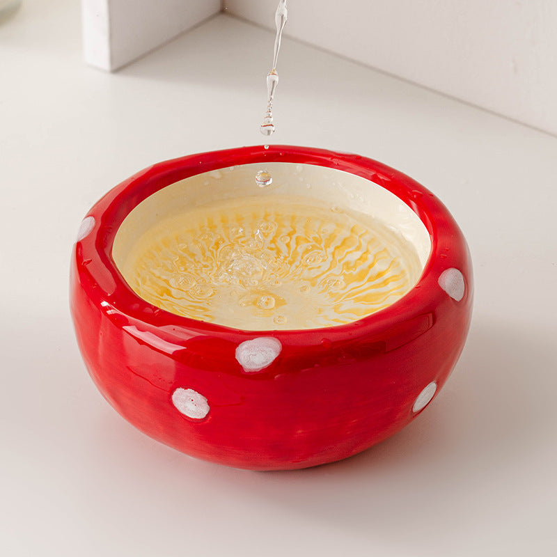 Raised Mushroom Design Ceramic Feeder - Dog Cat - (Red) - (While Supplies Last)