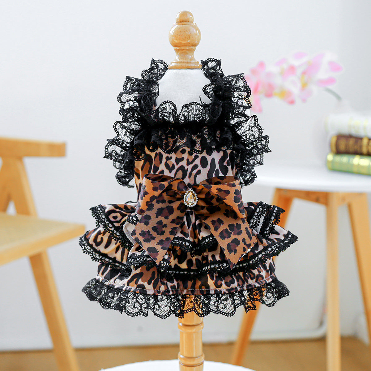 Leopard Lace Ruffle Dress - Dog - (XS-XL) - (Comfortable Chest-Harness Style Fit) - (While Supplies Last)