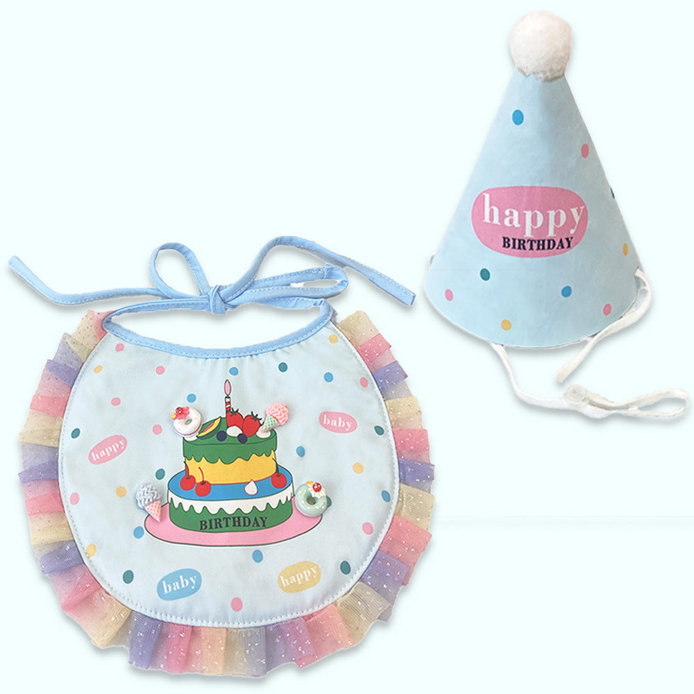 Birthday Party Cone Hat + Bib Set - (Blue) - Dog Cat  (While Supplies Last)