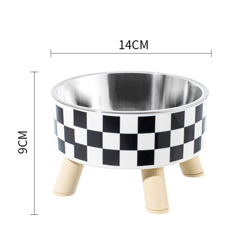 Elevated Checkered Feeding Bowl on Wood Legs - Dog Cat - (Black & White) - (While Supplies Last)