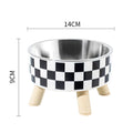Elevated Checkered Feeding Bowl on Wood Legs - Dog Cat - (Black & White) - (While Supplies Last)