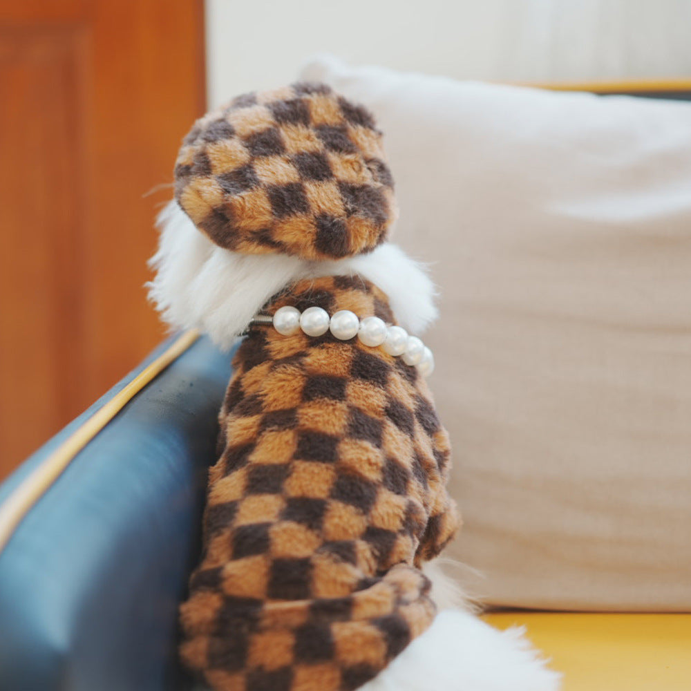 Plush Checkered Faux Fur Coat and Hat Set - Dog - (S-XL)  - (While Supplies Last)