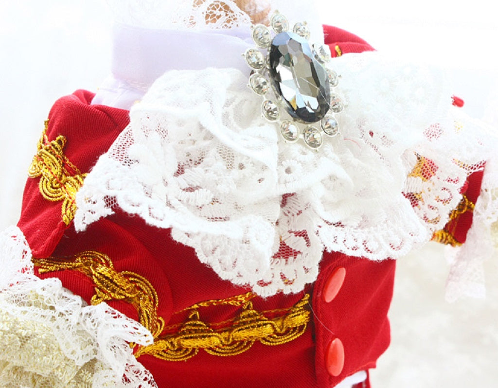 Luxury Tailcoat Shirt with Lace and Gold Detailing - Dog Cat - (XS-XXL) and Customizable - (Red) - (While Supplies Last)