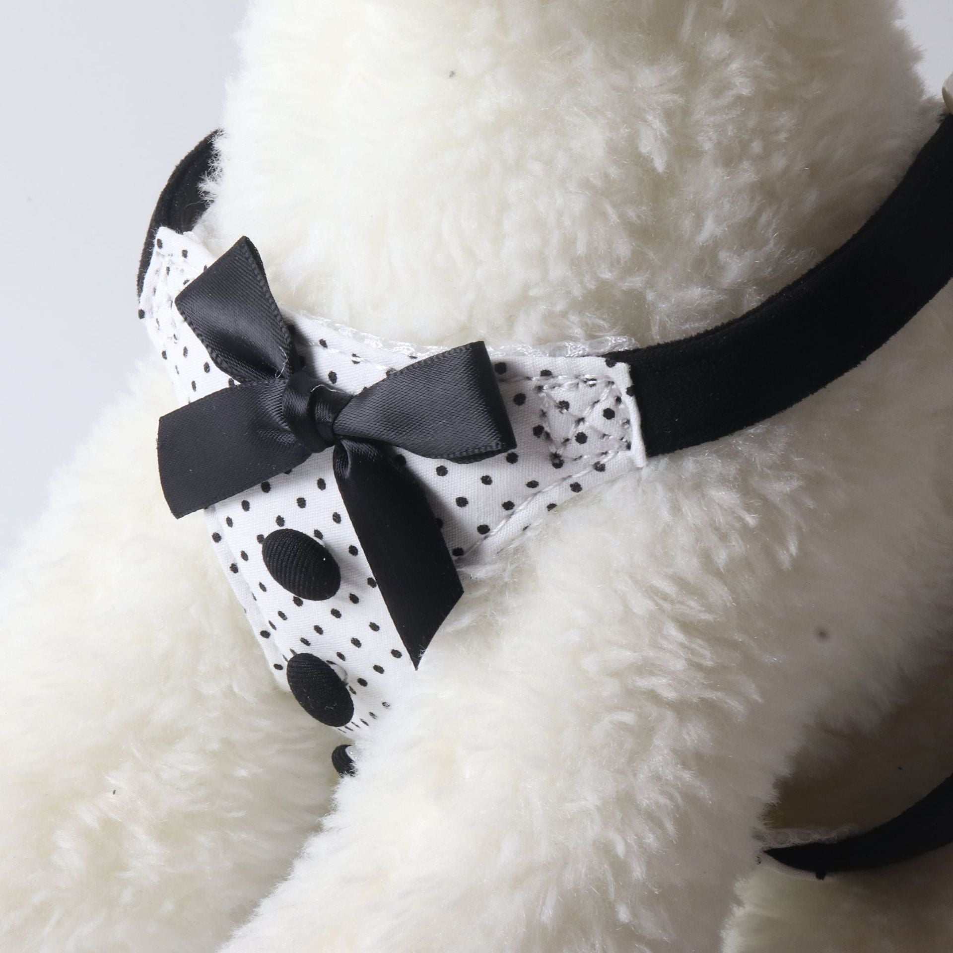 Elegant and adjustable Polka Dot Bow Harness and Leash Set - (Black, White) -(XXS-M) -  Dog  - (While Supplies Last)