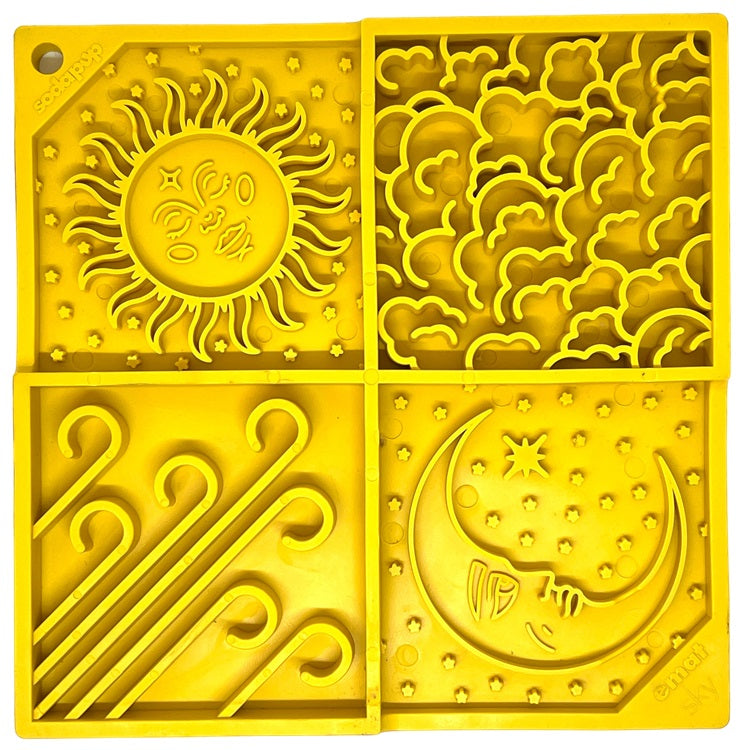 Anxious Dog: Try this Relief Enrichment Lick Mat (Sky Patterns) (Light Blue & Yellow)