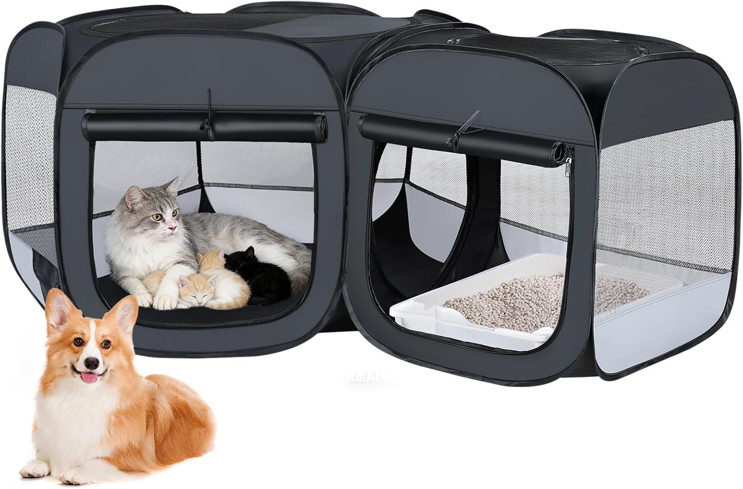 Portable Cat & Dog Playpen 2-in-1 Foldable Indoor Pet Tent Large Collapsible