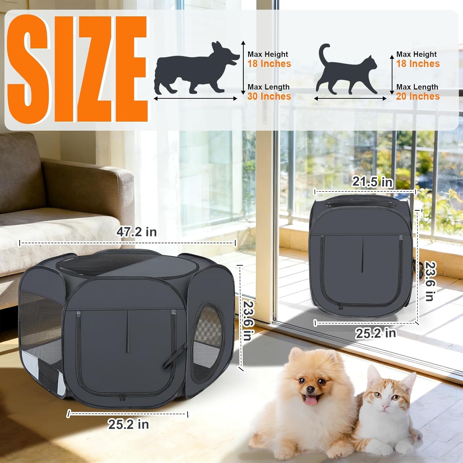 Portable Cat & Dog Playpen 2-in-1 Foldable Indoor Pet Tent Large Collapsible