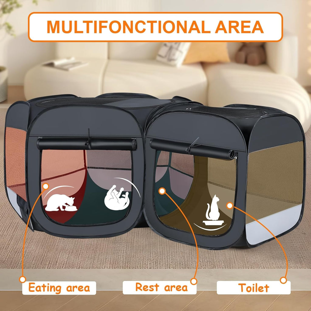 Portable Cat & Dog Playpen 2-in-1 Foldable Indoor Pet Tent Large Collapsible