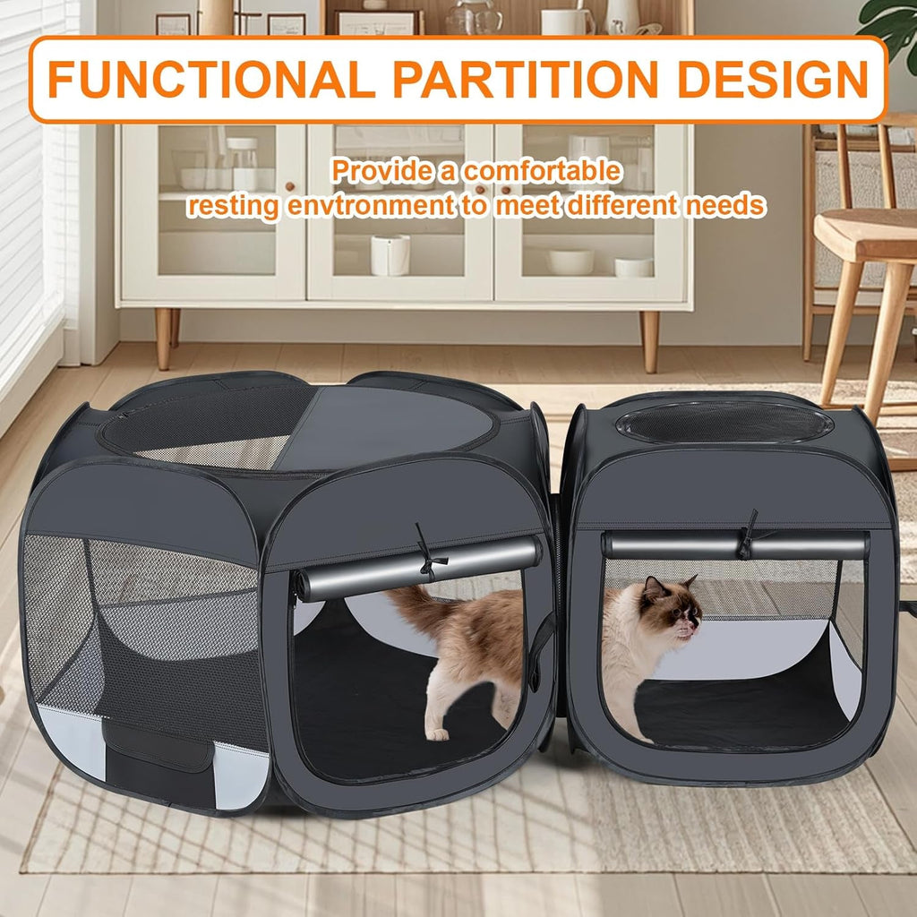 Portable Cat & Dog Playpen 2-in-1 Foldable Indoor Pet Tent Large Collapsible