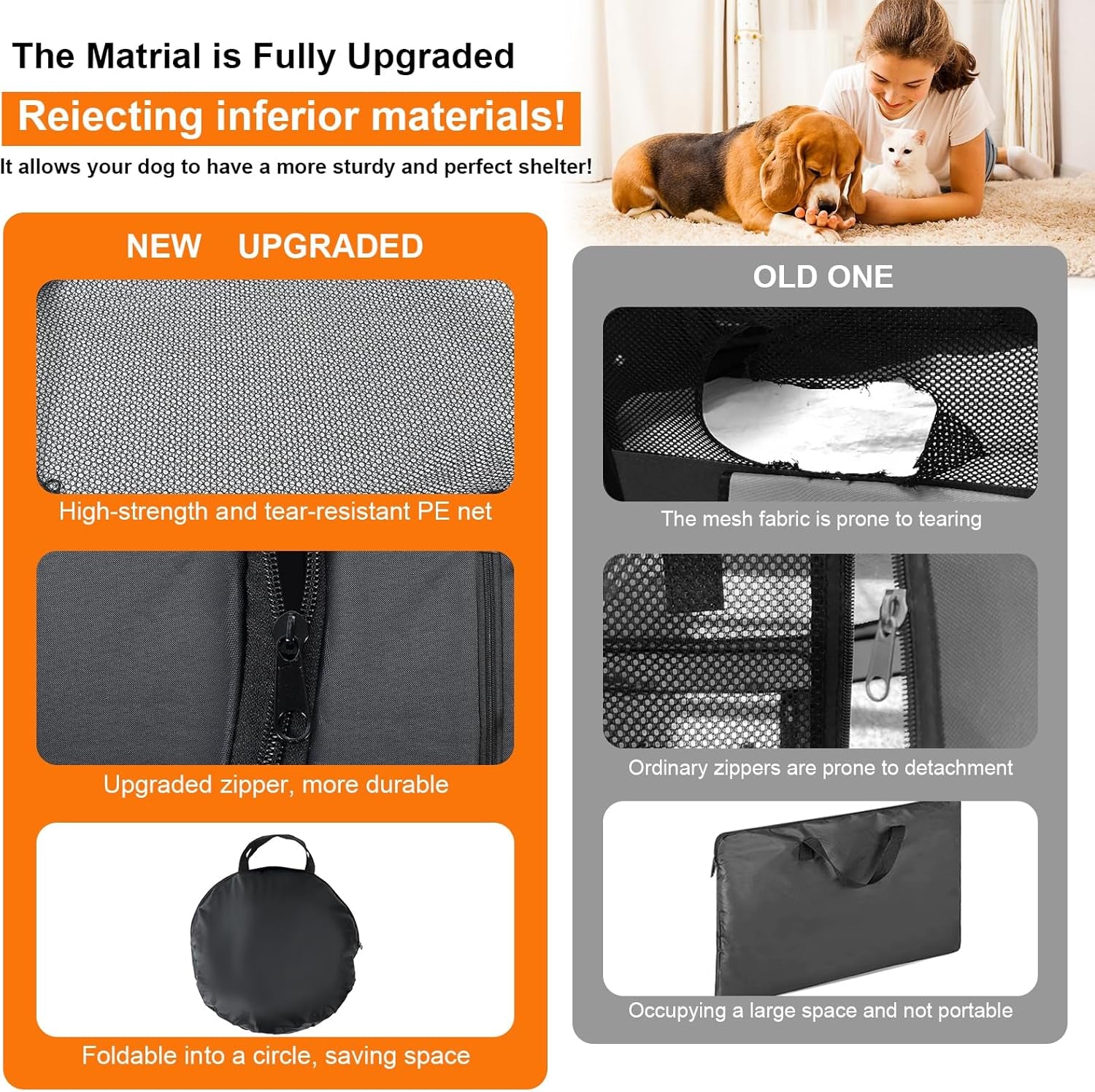 Portable Cat & Dog Playpen 2-in-1 Foldable Indoor Pet Tent Large Collapsible
