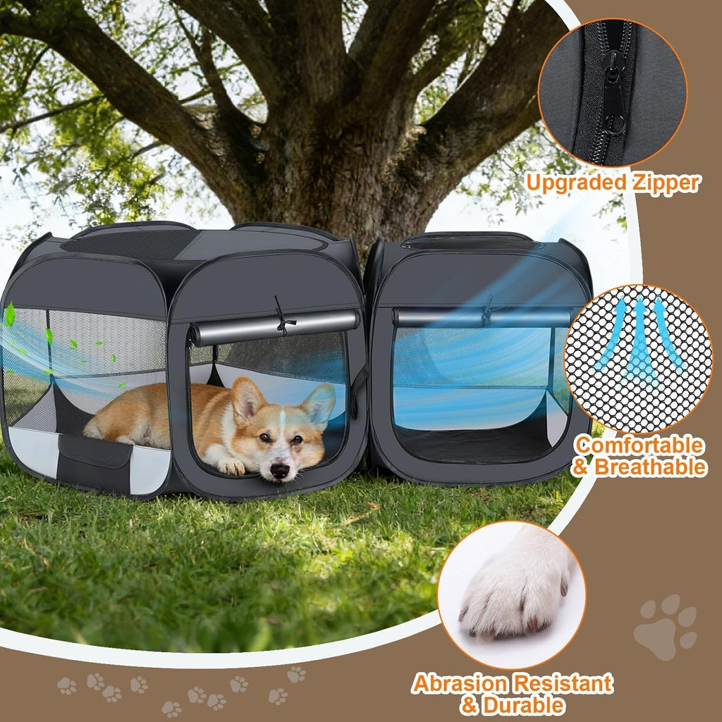 Portable Cat & Dog Playpen 2-in-1 Foldable Indoor Pet Tent Large Collapsible