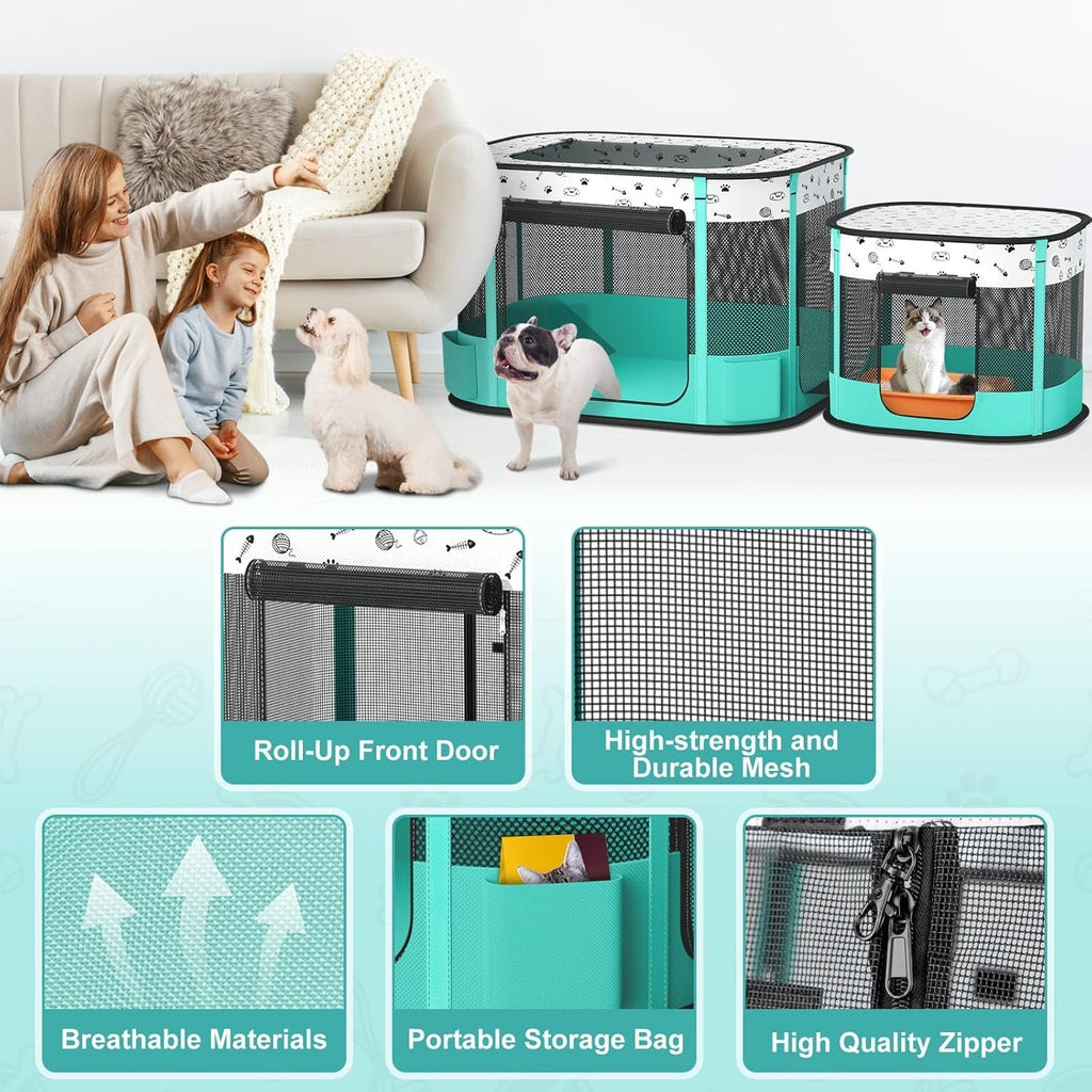 Portable Playpen - Dog Cat - (Foldable) - (3 Color Options) - (32" x 24" x 22") - (While Supplies Last)