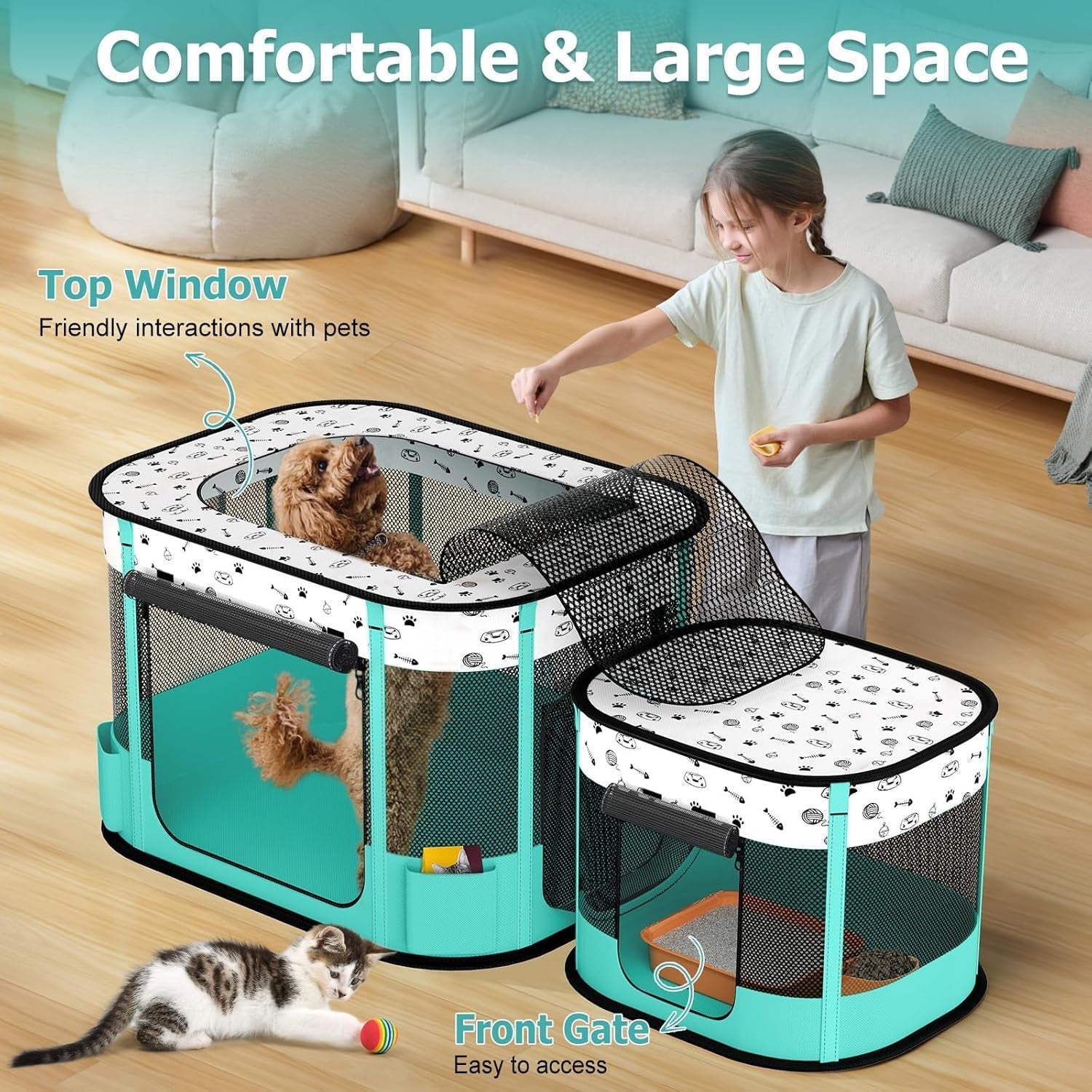 Portable Playpen - Dog Cat - (Foldable) - (3 Color Options) - (32" x 24" x 22") - (While Supplies Last)
