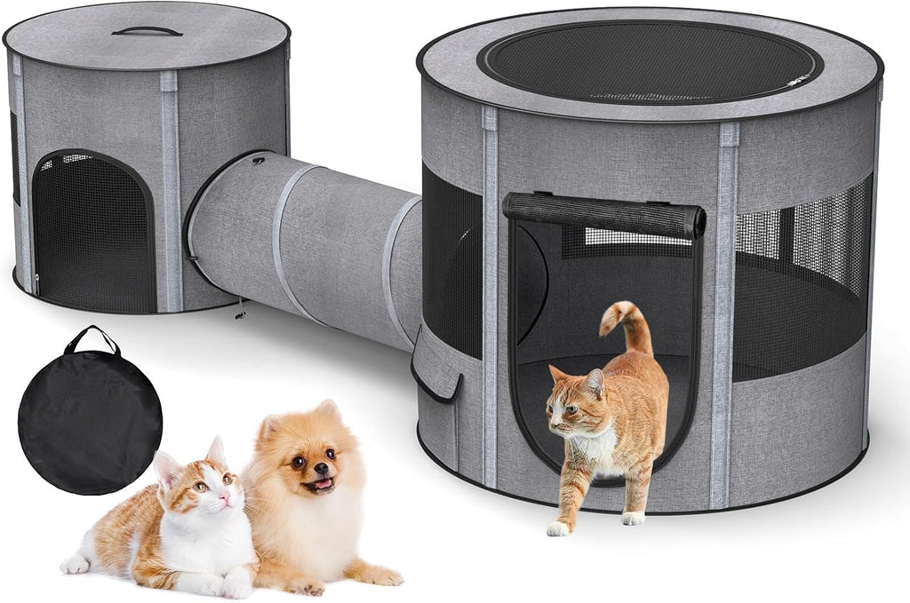 Portable Pet Playpen with Tunnel Foldable 3-in-1 Indoor Outdoor Small Pet & Cats